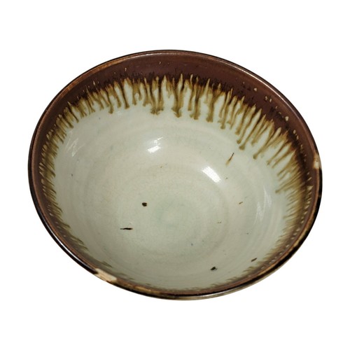 Louis Mideke Studio Pottery Long Drip Glaze Asian Serving Abstract Art Bowl - Picture 2 of 5