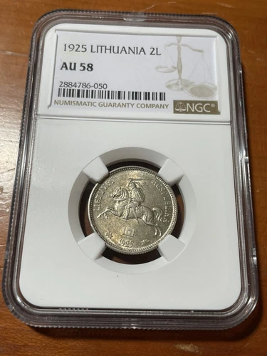 1925 LITHUANIA SILVER 2 LITU  - NGC AU 58