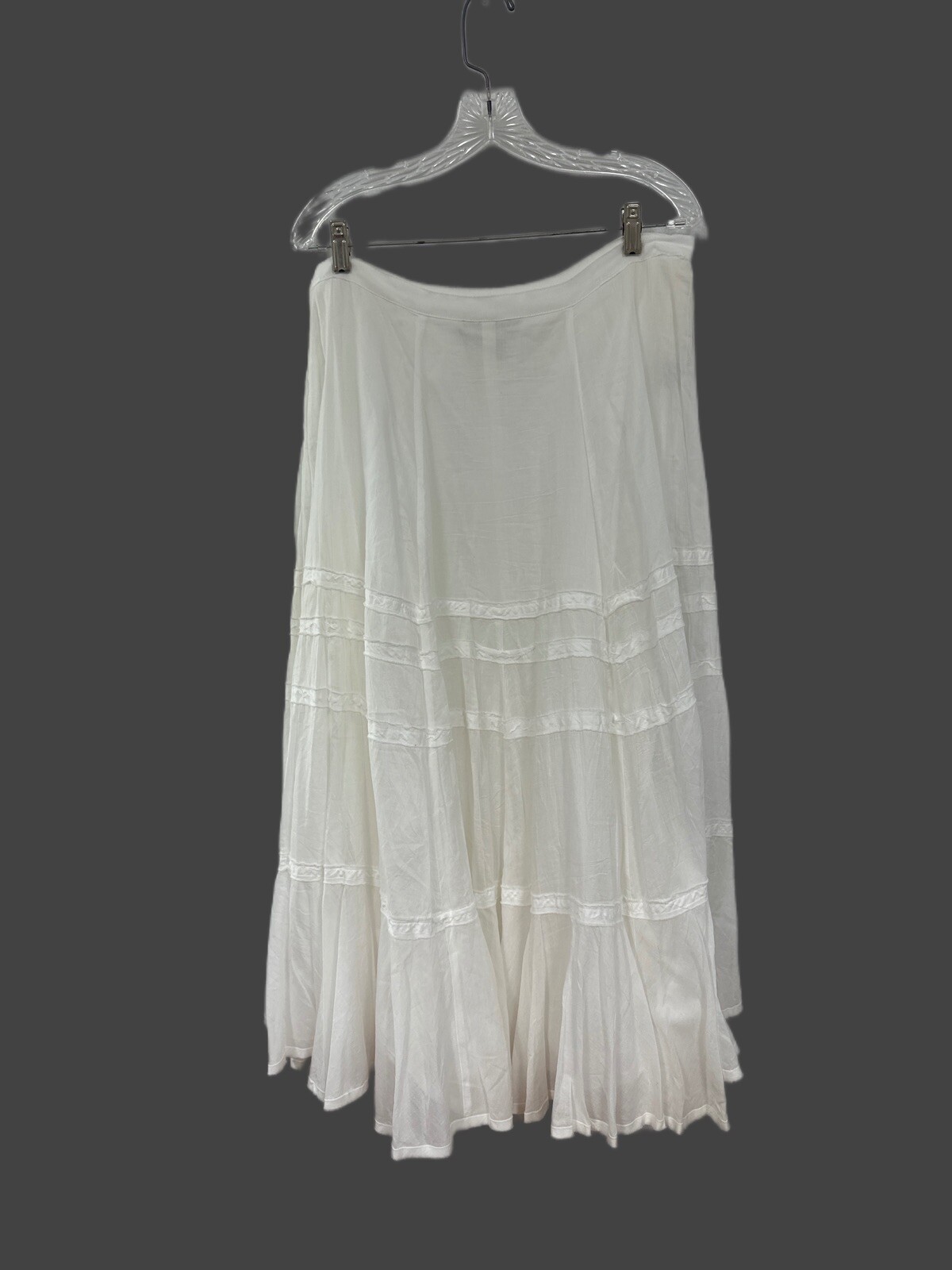 Ralph Lauren SZ 12 White Semisheer Broomstick Skirt Tiered Double