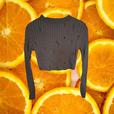 Lux LA Green Crew Neck Ribbed Sweater with Rips Small  [B]