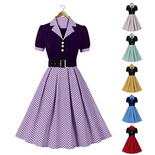 Women Vintage Dress 1950s Polka Dot Casual Cocktail Party Swing Costume Dress