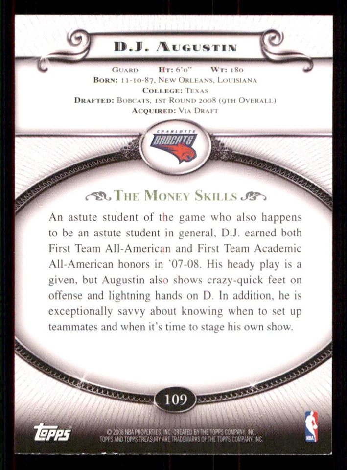 2008-09 Topps Treasury #109 D.J. Augustin RC - Image 2 of 2