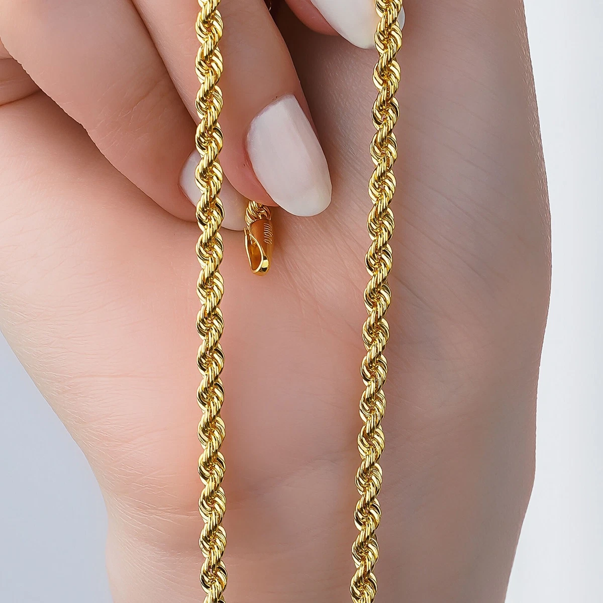 2.8mm Rope Chain Necklace 14K All Real Yellow Gold