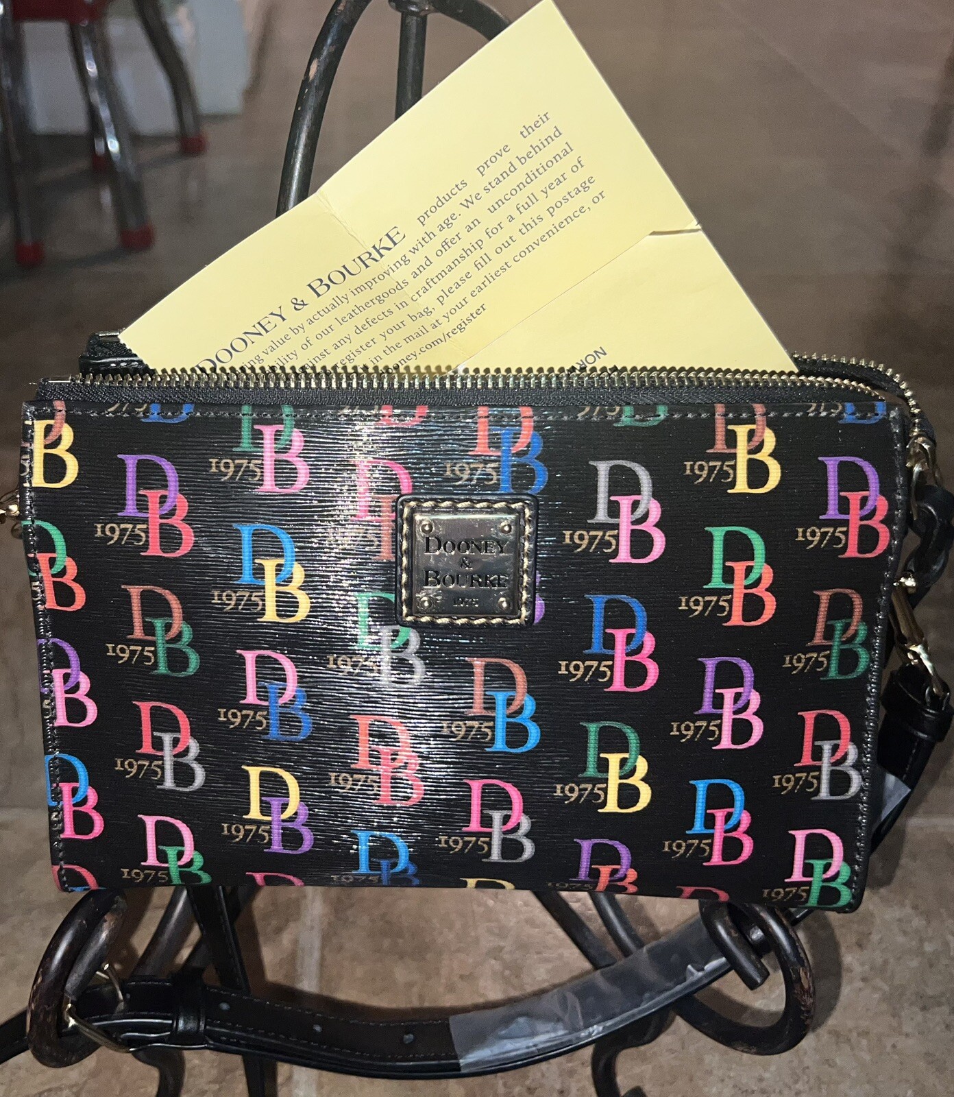 Dooney Bourke Signature Logo Black Multi Crossbody Clutch Wallet Purse Handbag  