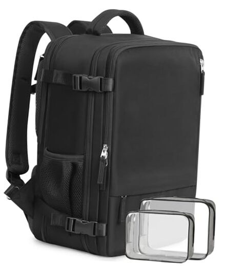 Durable Expandable Travel Backpack for Men & Women - Large Carry Capacity in Black  -image