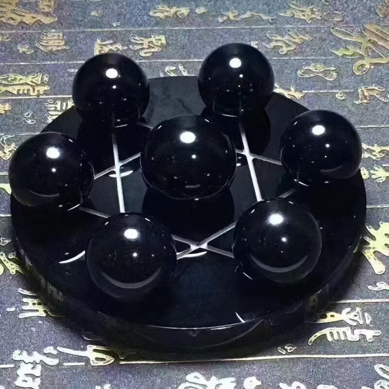 7pcs Natural Obsidian Healing Crystal Ball Quartz Set with Stand  
