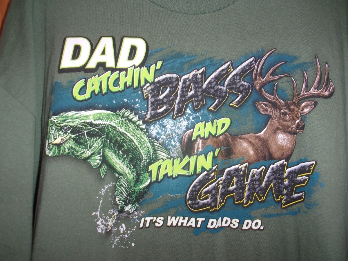 HUNTERS DAD CATCHIN BASS XL t shirt Hunting Fishing Deer Vintage Snook Trout LA