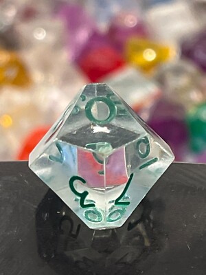 Older vintage Armory d10 clear gem w/ fresh green rpg ad&d dice 123124@