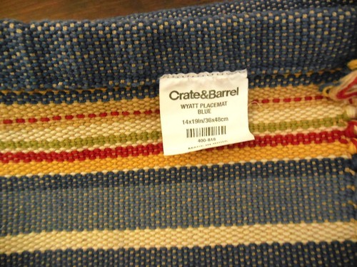 Set tovaglietta e tovaglioli Crate & Barrel Wyatt a righe blu oro righe rosse nuovo - Foto 4 di 4