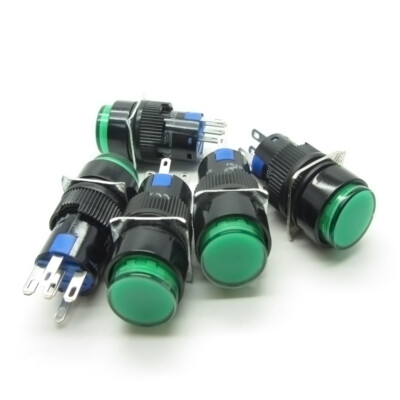25 × Green 16mm Push Button Switch Latching Round AC 220V LED
