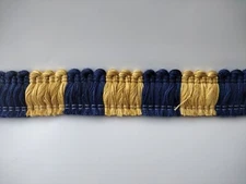 6 yards BRUSH FRINGE 1-1/2"  NAVY BLUE/GOLD - Upholstery Pillow Fabric Trim