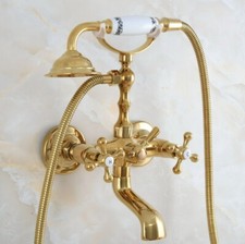 Golden Brass Wall Mount Bathtub Filler Faucet / Hand Shower Mixer Tap Set 2na851