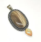 Natural Brown Lace Agate Opal Triplet Pendant Handmade 3" Gemstone Jewelry