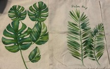 SET OF 3 MONSTERA LEAF PALM  FLORAL PILLOW COVERS TROPICAL COASTAL 17X17 EUC