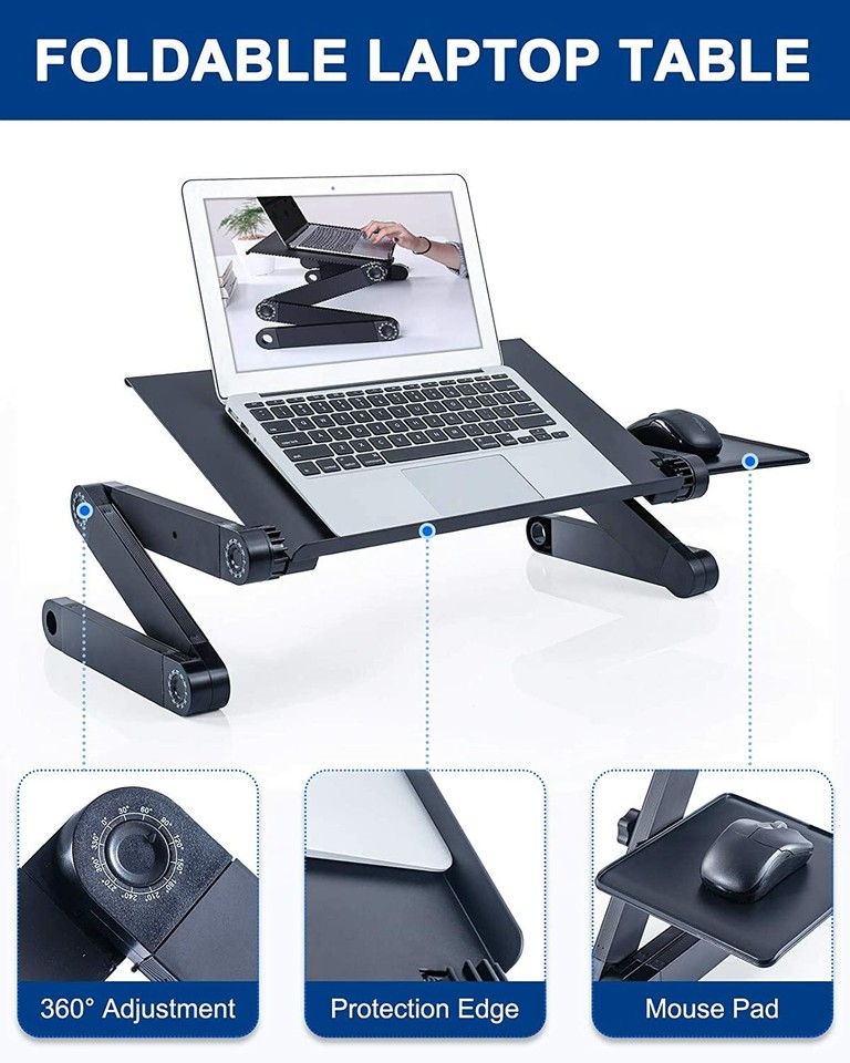 360° Adjustable Foldable Laptop Table with Heat Dissipation Holes Bed ...