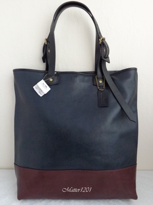 COACH 71395 Bleecker Navy Tote 大容量　A4 Coach NWT 71395 Men's Bleecker Colorblock Shopper Navy/Cordovan | eBay