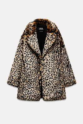 Zara Animal Print Faux Fur Coat Leopard Beige Brown Size XS Zara Animal Print Faux Fur Coat Leopard Beige Brown Size XS