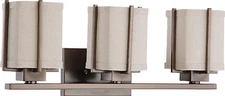 Hazel Bronze Energy Star 3 Light LED Vanity Bath Wall Khaki Fabric Shade $260