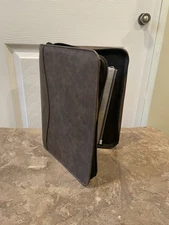 Day Timer Brown Faux Leather Binder 7 Ring Organizer Planner Zipper Closure Vtg