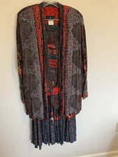 Carole Little Vintage 3pc Blazer Top Skirt Jewel Colors Baroque Print Size 4/6