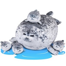 Chubby Blob Seal Pillow Plush with 4 Baby Seal Plushies in Her Tummy  Super ...