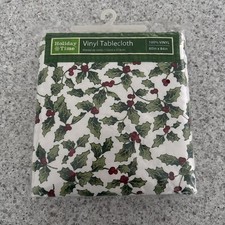 Holiday Time Tablecloth CHRISTMAS Holly Leaf  Berry Vinyl 60  X 84  