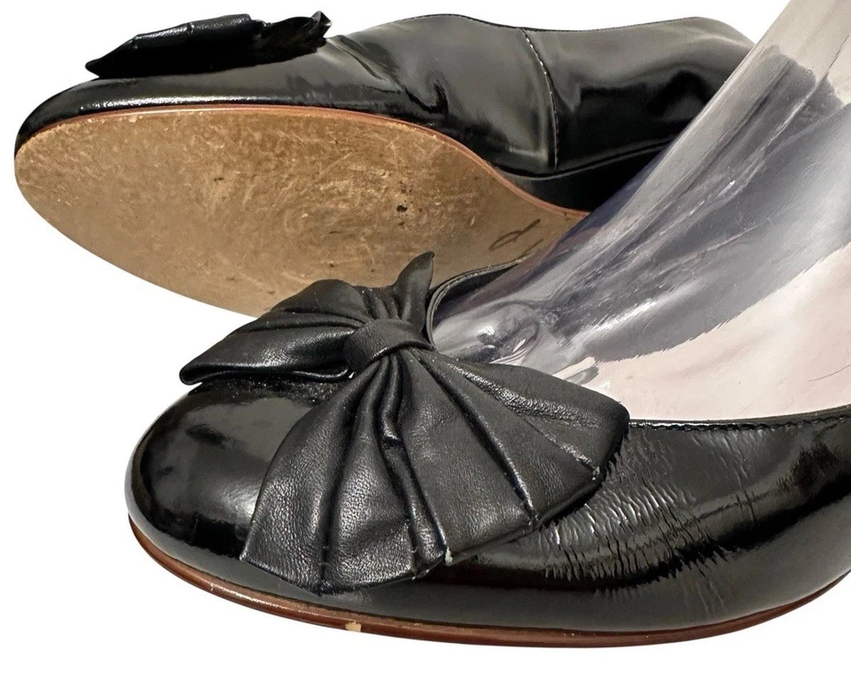 Vintage 9West Feminino Preto Couro Patente Salto Cunha Baixo Tamanho 9 N 80’s 90’s Retrô - Imagem 2 de 4