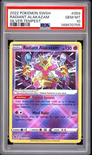 Pokémon TCG Radiant Alakazam Silver Tempest #059 PSA 10