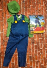 Disguise Luigi Deluxe Costume Small 4-6 Super Mario Jumpsuit  Hat Padded Belly
