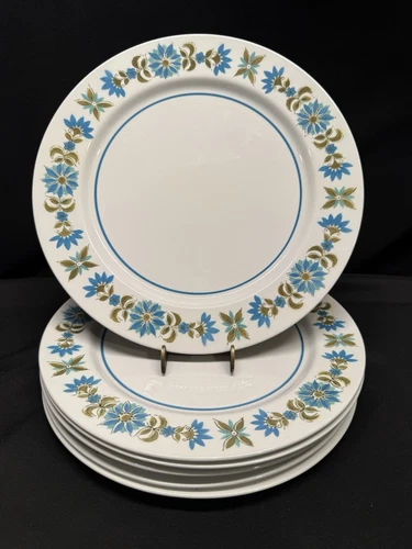 Rare Vintage Mikasa Blue Green Mediterrania top knot 10.75” dinner Plates Set 6 