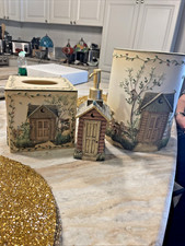 Juego de 3 piezas Linda Spivey 2003 Outhouse accesorios de baño pintados a mano decoración rural