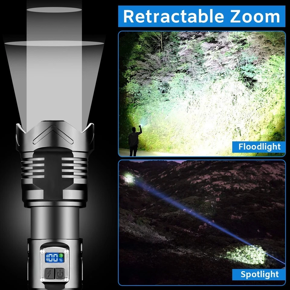 Super Brillante 900000Lúmenes 50W LED Potente Linterna Luz Táctica Recargable Foto 4 de 4