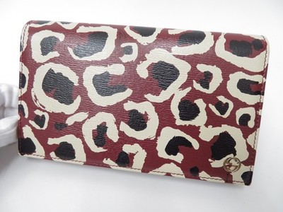 Gucci Leather Leopard Print clutch crossbody Chain Shoulder Wallet
