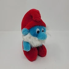 Vintage 1981 Papa Smurf Peyo Wallace Berrie & CO. Plush 6” Seated Stuffed Toy