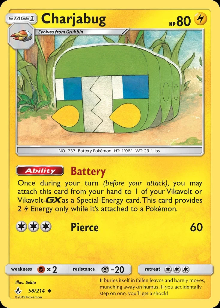 Pokemon CHARJABUG Sun & Moon Unbroken Bonds 58/214 NM/Mint PACK FRESH