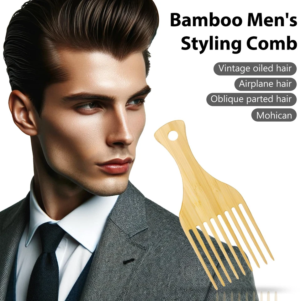 2-Piece Bamboo Comb Set for Afro Hair Natural Anti-Static Picks for Curly Thi... - Image 3 of 4