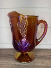 Vintage Indiana Marigold Carnival Glass Footed Pitcher Harvest Grape Iridescent