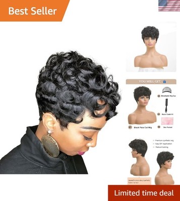 Versatile Wavy Pixie Wig for Black Women - Short Curly Style - Breathable