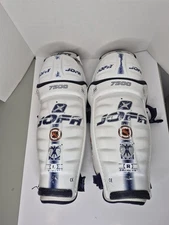 JOFA 7500 Hockey Shin Guards White Blue Senior/Adult Size  15 inch