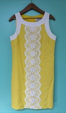 Jessica J Howard yellow/white crochet front sleeveless linen shift dress Size 8