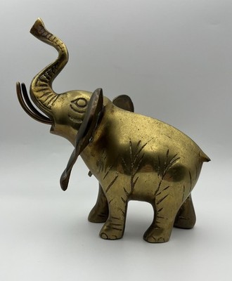 Vintage massiv Messing Elefant Ornament 19cm Rüssel oben Glück Retro Wohndeko Geschenk!