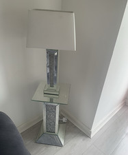 Modern Mirrored Silver Glass & Metal Floor Lamp with Rectangular Shade