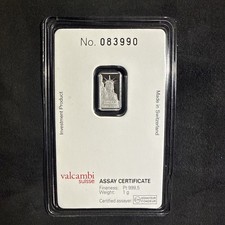 1 Credit Suisse Statue of Liberty 1 gram Valcambi .9995 Platinum Bar in Assay 5443.11 per troy oz