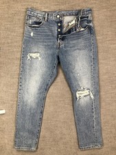Womens Levis 501 S Skinny Distressed Jeans Button Fly W31 L28 Light Wash