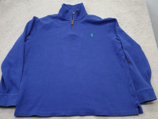 Polo Ralph Lauren Quarter Zip Sweater Mens XL Blue Cotton Long Sleeve Mock Neck
