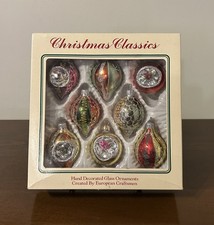 VTG Box Commodore Christmas Classics Glass Teardrop Reflector Glitter Ornaments