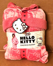 NEW Hello Kitty Women's 1 piece Fleece Hoodie Pajamas Union Suit Size M Sanrio