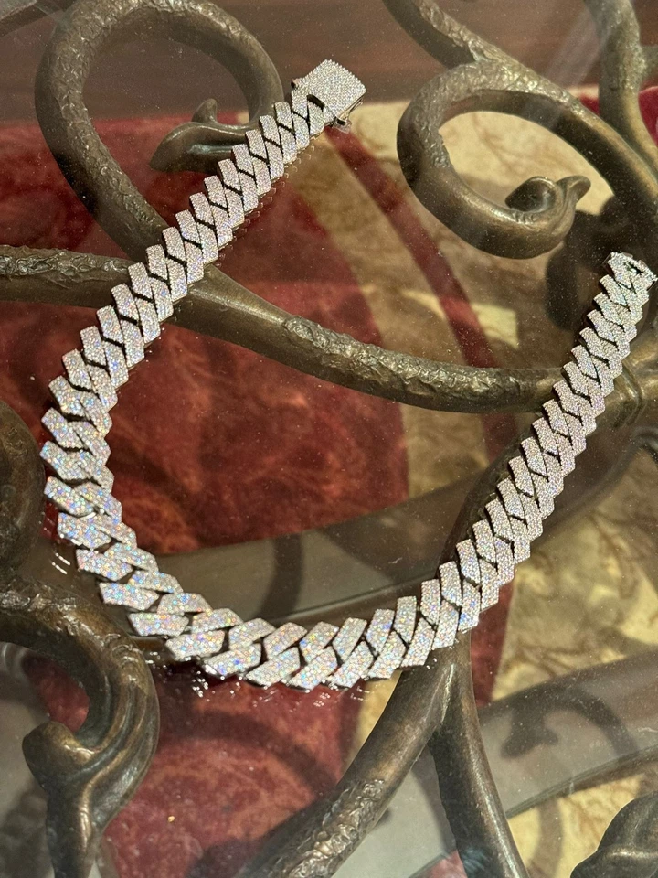 CADENA CUBANA PAVIMENTADA HELADA 20 MM 4 FILAS *PASA PROBADOR DE DIAMANTES* Foto 3 de 4