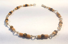 Tiger's Eye and Bamboo Wood Boho Artisan Anklet 100% CHARITY