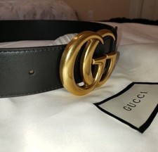 Gucci Black GG Buckle Logo Wide Gold Hardware women’s Dress Belt